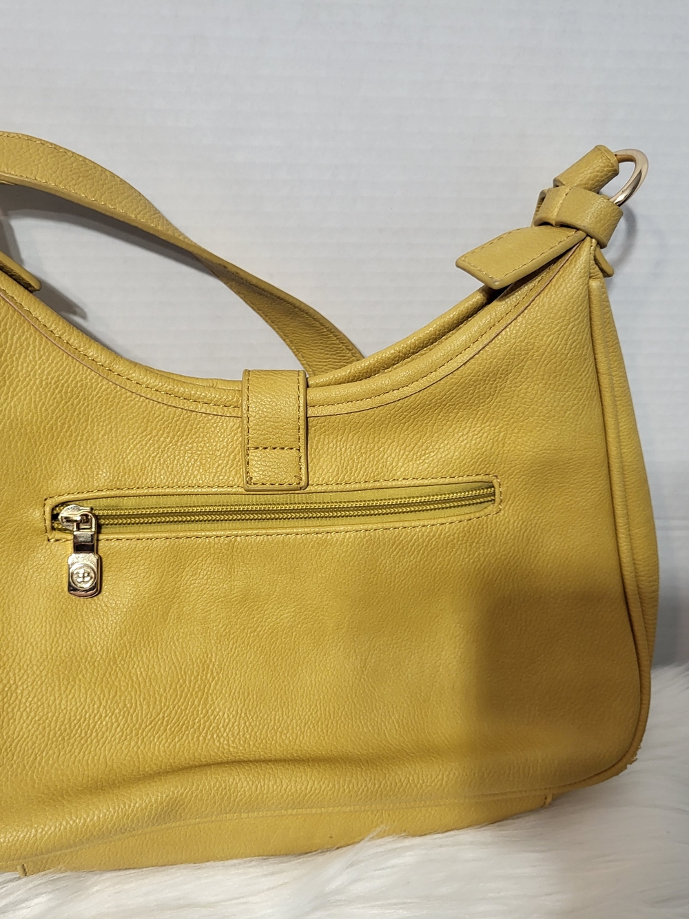 Mustard Yellow Leather Shoulder Bag with Front Strap - Picture 2 of 6